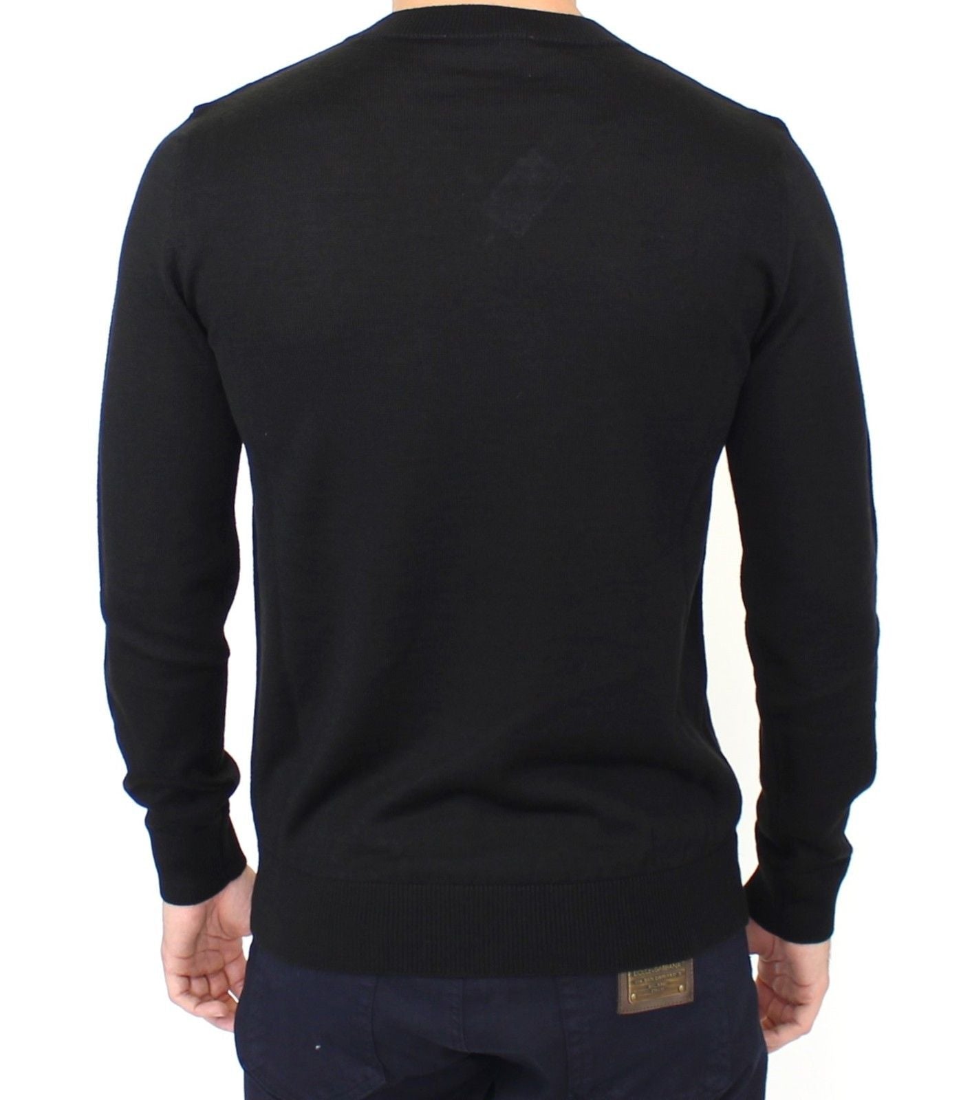 Ermanno Scervino Elegant Black V-Neck Wool Blend Sweater IT48 | M