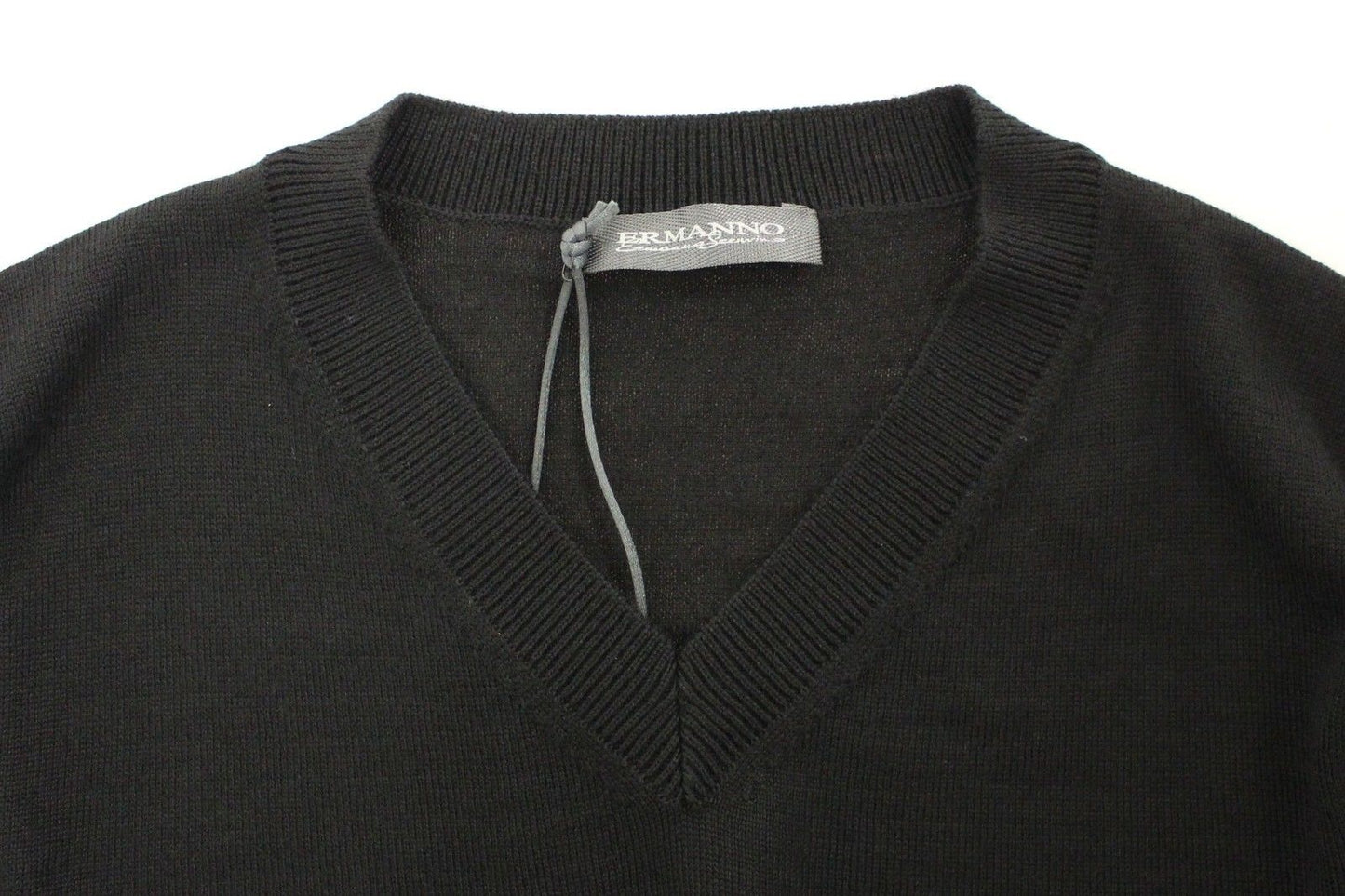 Ermanno Scervino Elegant Black V-Neck Wool Blend Sweater IT48 | M