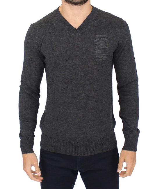 Ermanno Scervino Chic Gray V-Neck Wool Blend Pullover Sweater IT46 | S