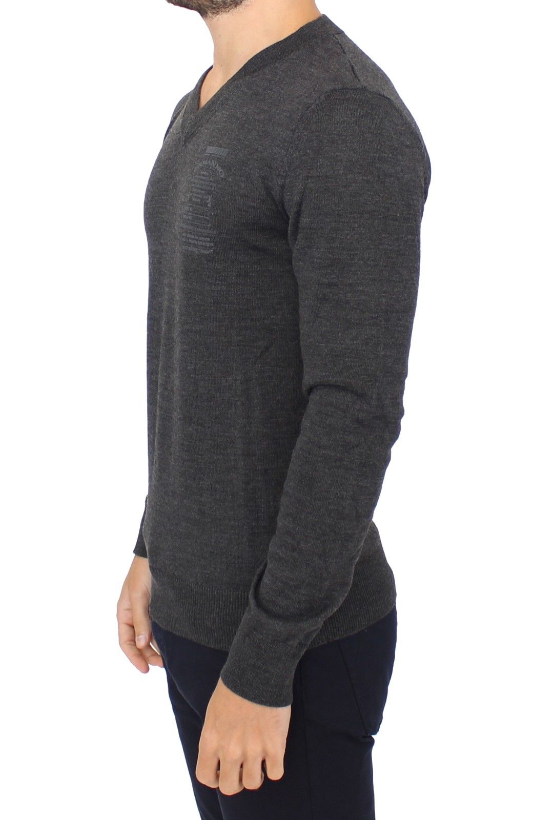 Ermanno Scervino Chic Gray V-Neck Wool Blend Pullover Sweater IT46 | S