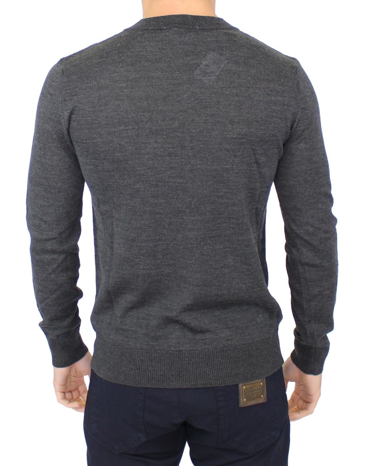 Ermanno Scervino Chic Gray V-Neck Wool Blend Pullover Sweater IT46 | S