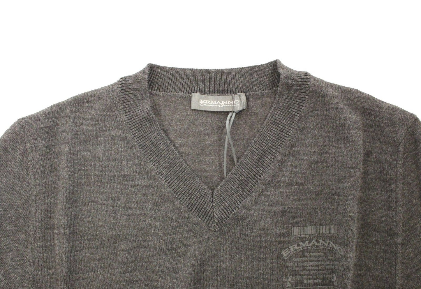 Ermanno Scervino Chic Gray V-Neck Wool Blend Pullover Sweater IT46 | S