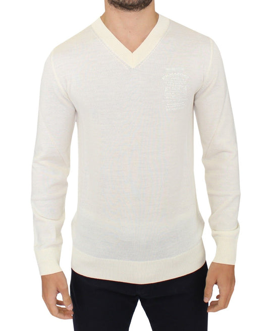 Ermanno Scervino Off-White V-Neck Wool Blend  IT46 | S