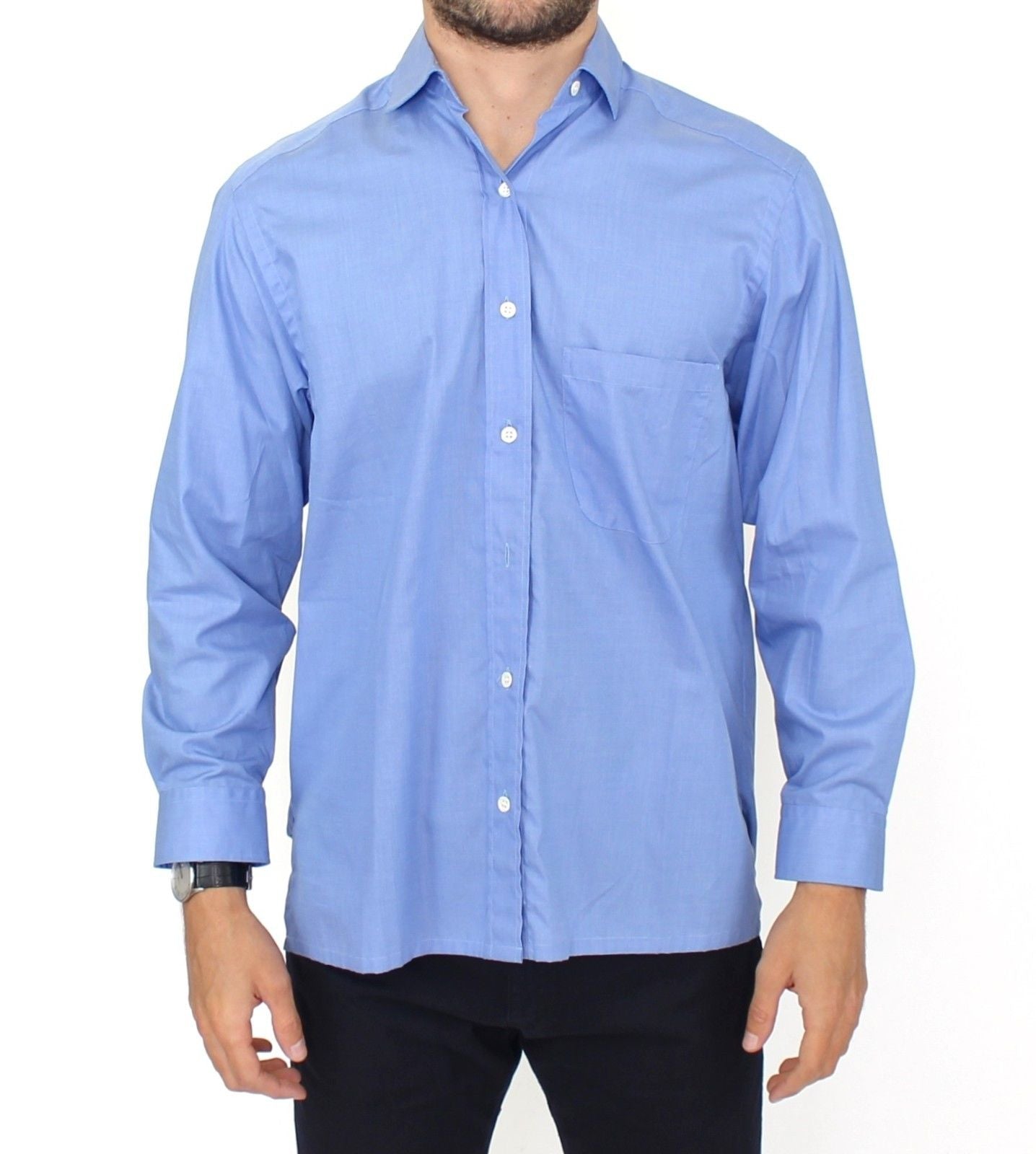 Ermanno Scervino Dapper Blue Cotton Dress Shirt for Men IT38 | S