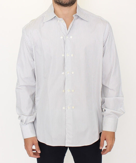 Ermanno Scervino Elegant White and Gray Striped Cotton Shirt IT50 | L