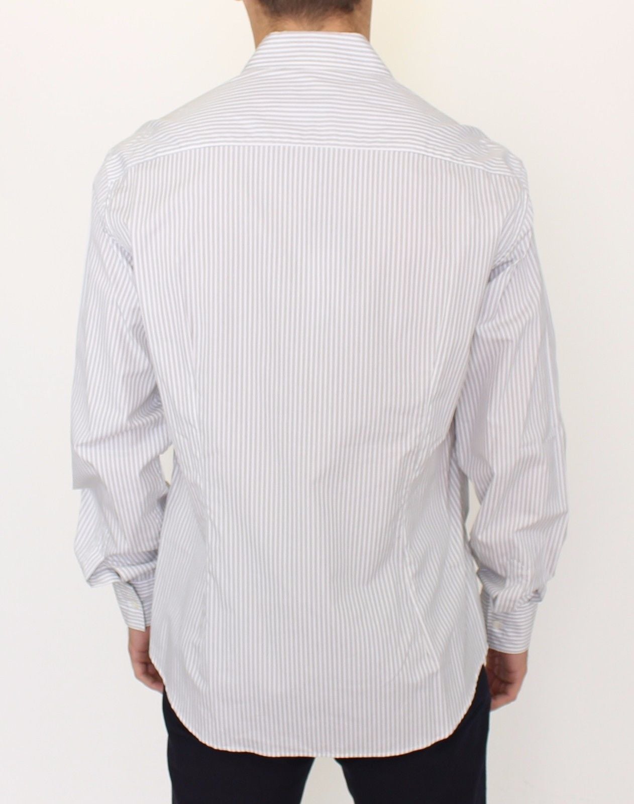 Ermanno Scervino Elegant White and Gray Striped Cotton Shirt IT50 | L