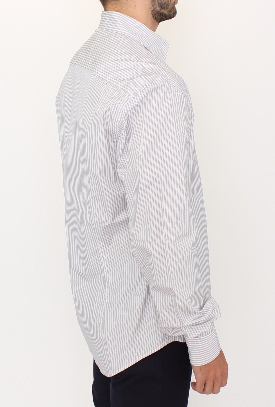 Ermanno Scervino Elegant White and Gray Striped Cotton Shirt IT50 | L