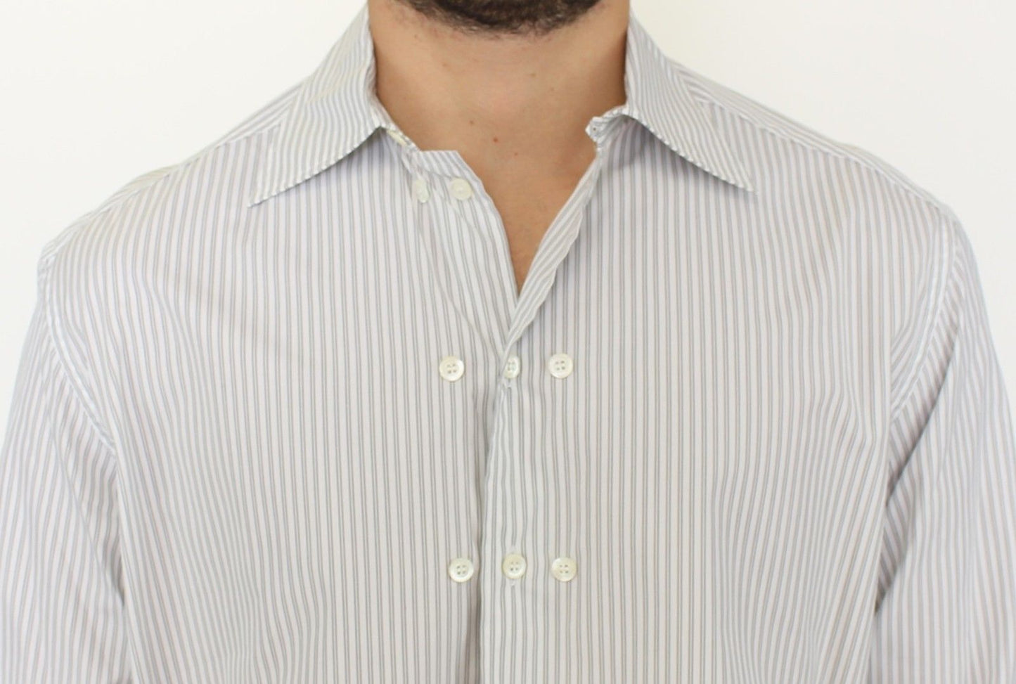 Ermanno Scervino Elegant White and Gray Striped Cotton Shirt IT50 | L