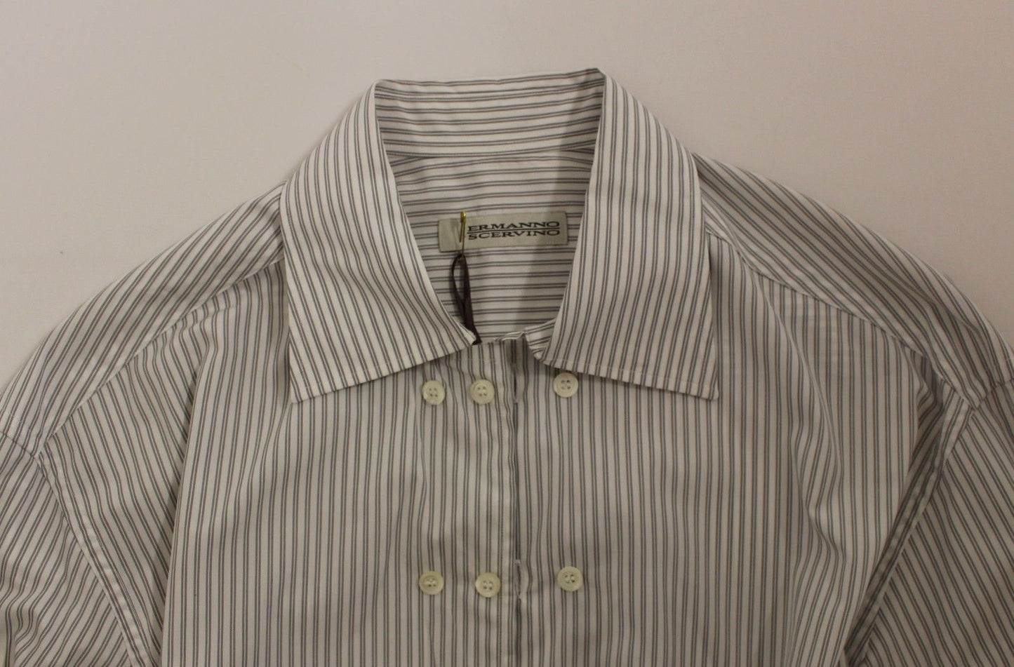 Ermanno Scervino Elegant White and Gray Striped Cotton Shirt IT50 | L