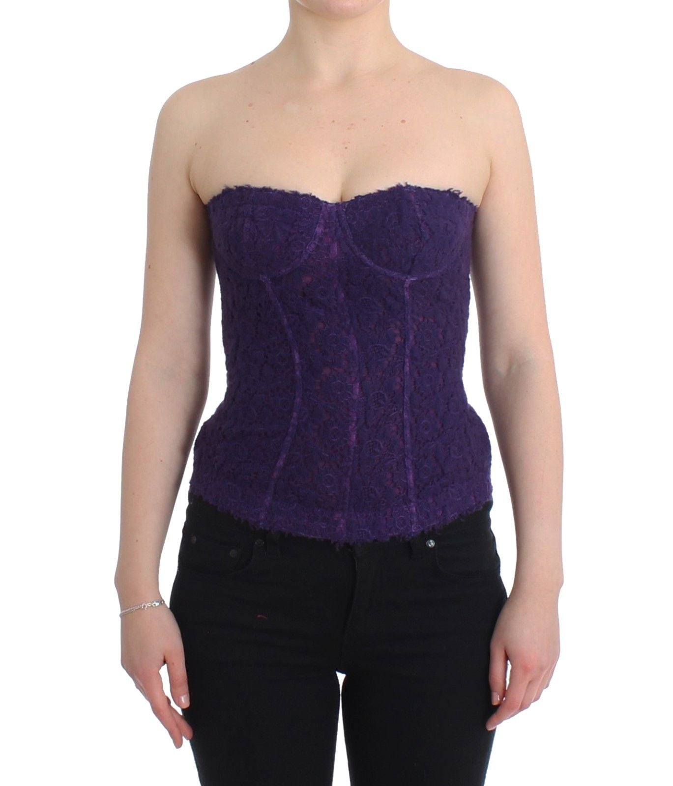 Ermanno Scervino Purple Lace Silk Blend Bustier Corset IT2 | S