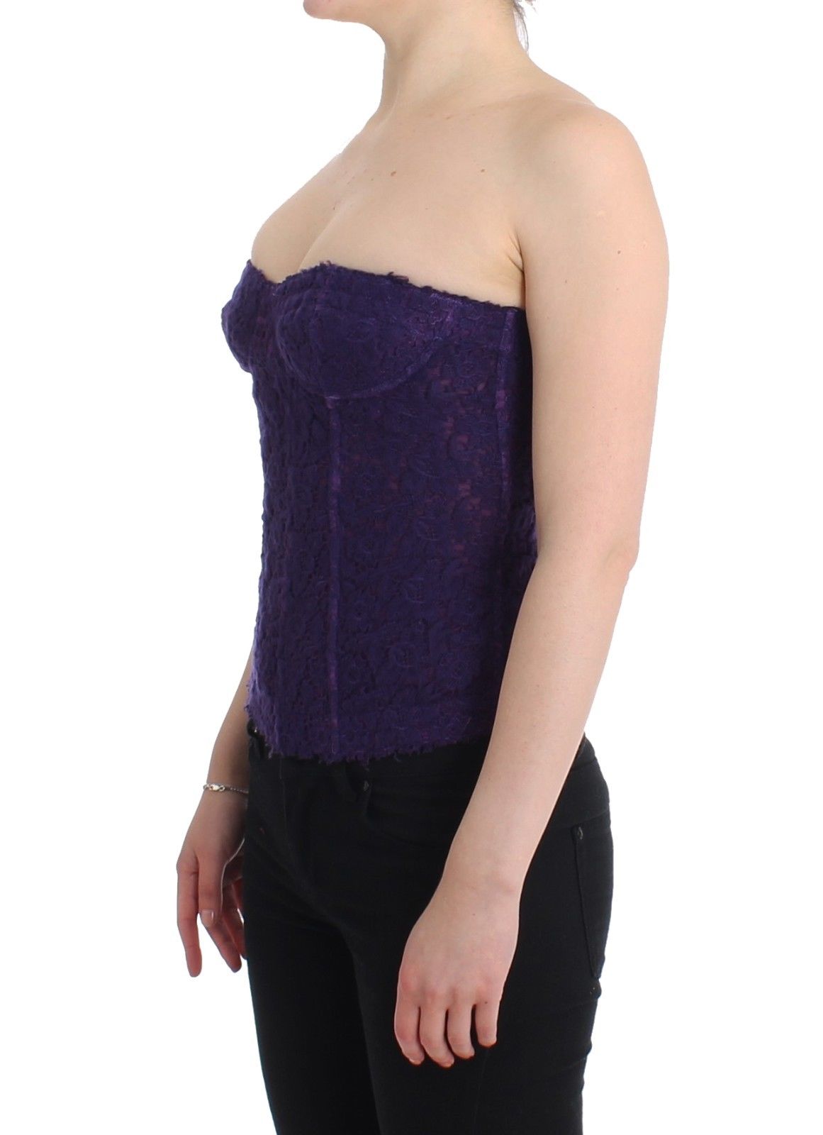 Ermanno Scervino Purple Lace Silk Blend Bustier Corset IT2 | S