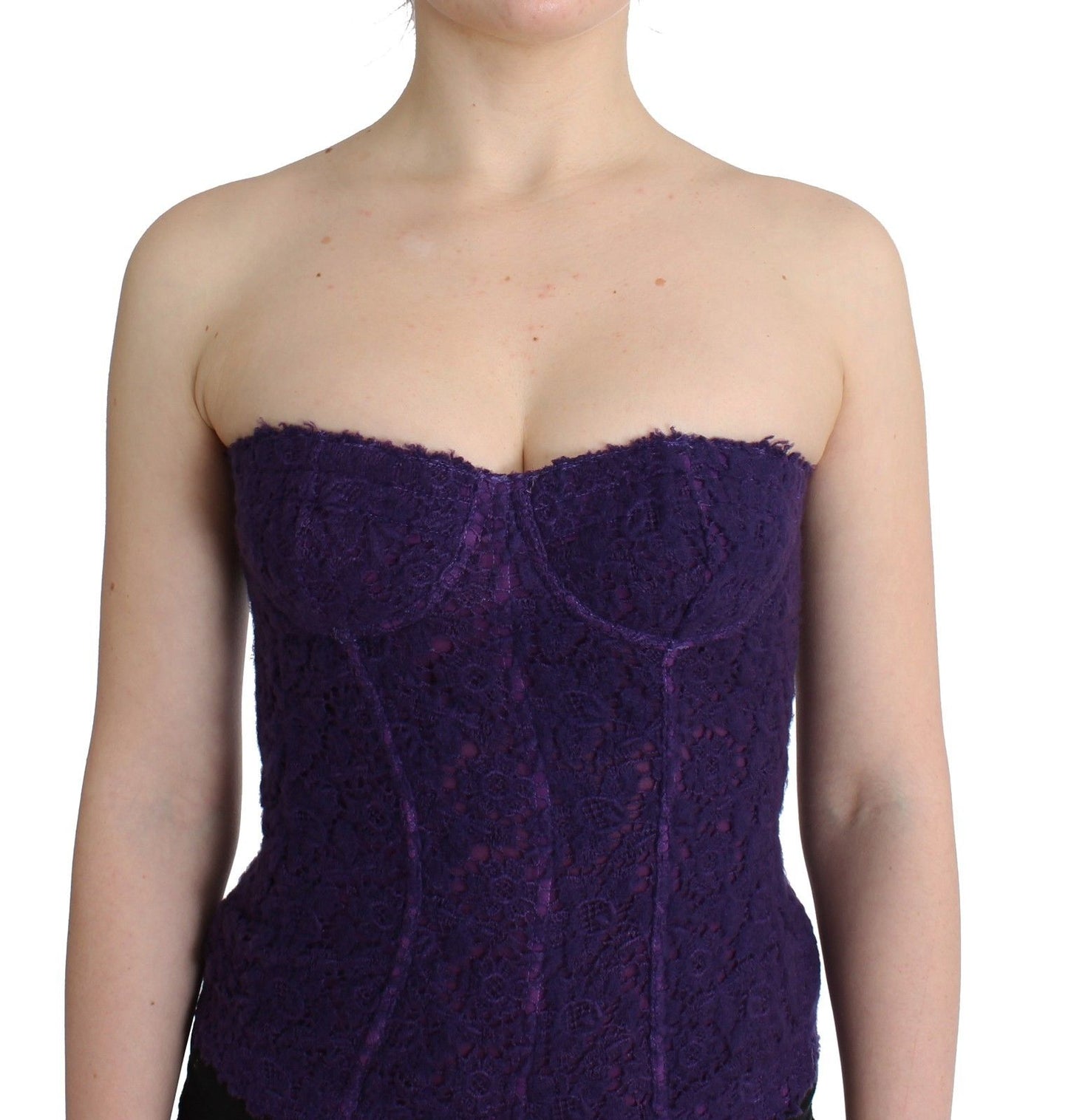 Ermanno Scervino Purple Lace Silk Blend Bustier Corset IT2 | S