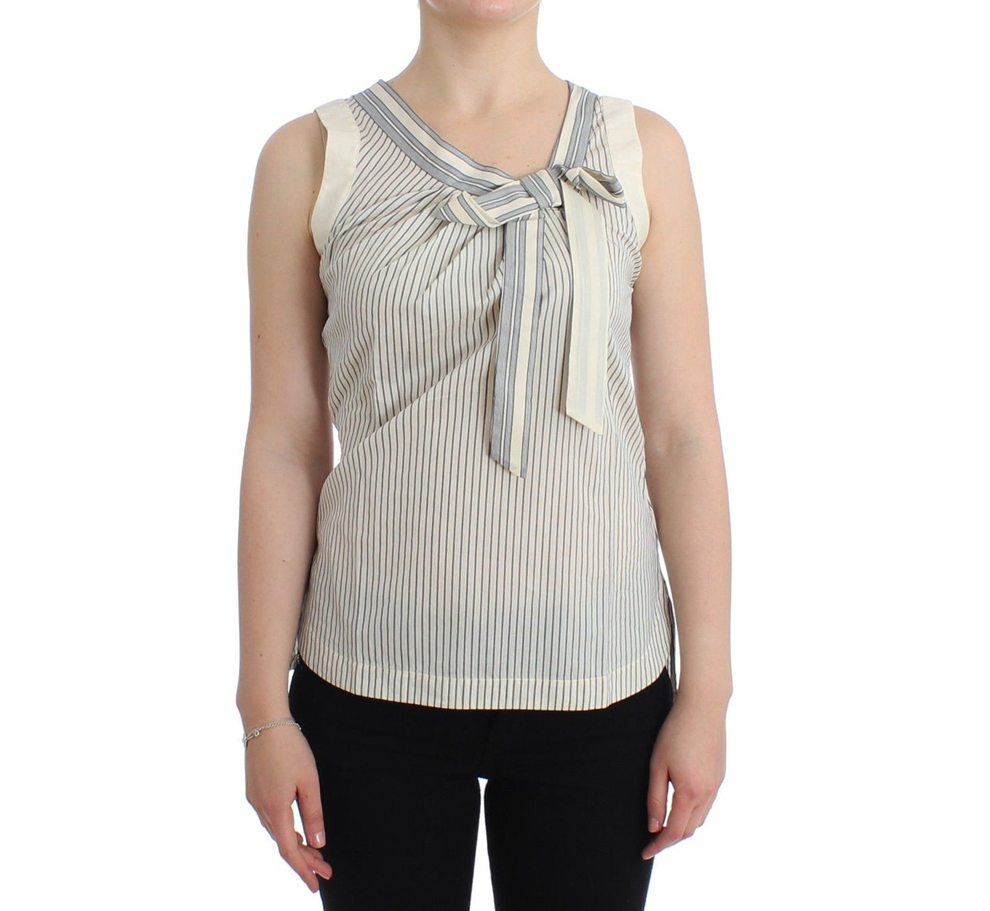 Ermanno Scervino Chic Striped Cotton-Silk Bow Top IT2 | S