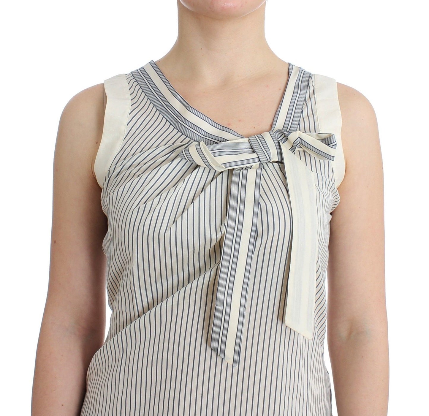 Ermanno Scervino Chic Striped Cotton-Silk Bow Top IT2 | S