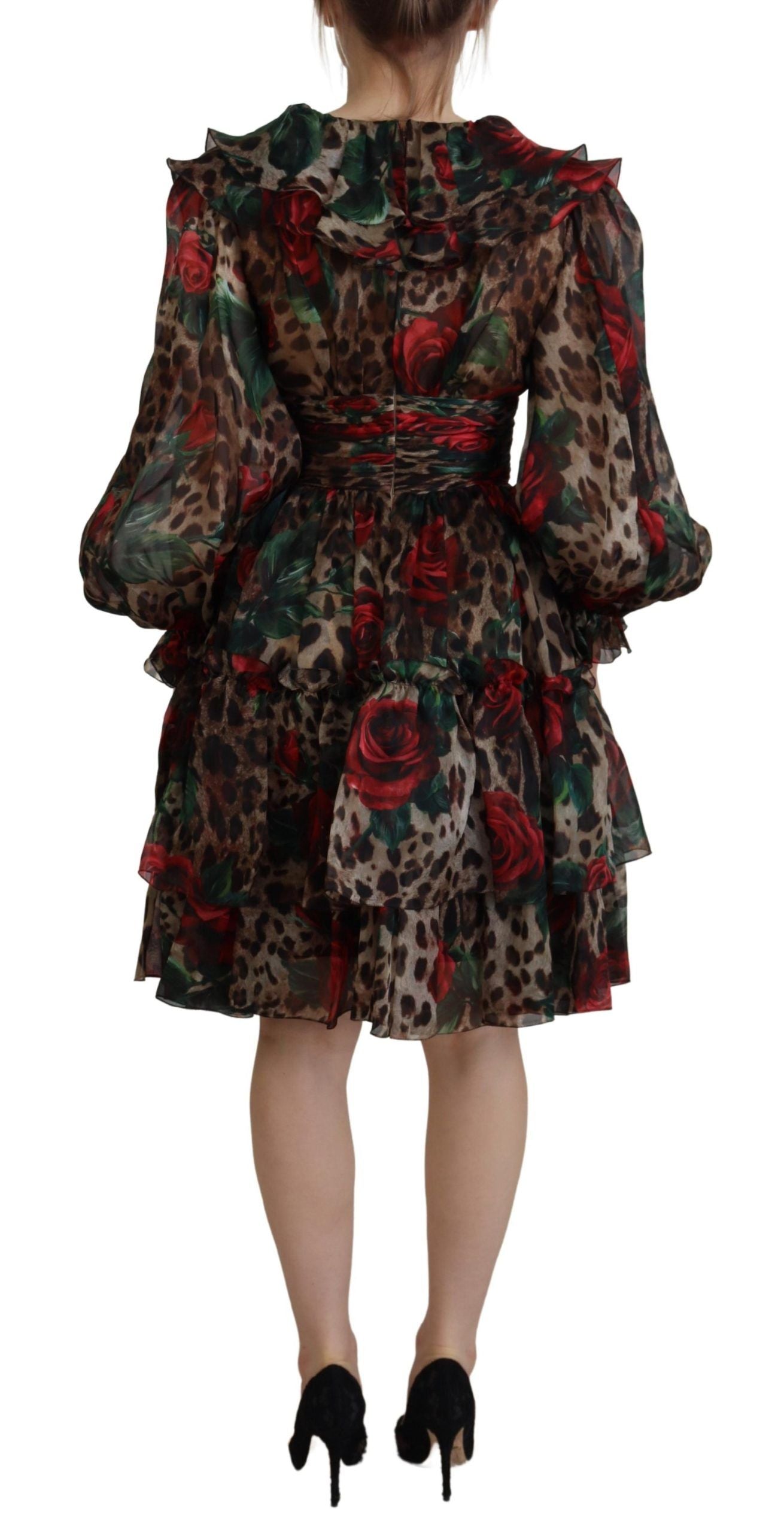 Dolce & Gabbana Silk Leopard Print & Red Roses Dress IT38 / XS