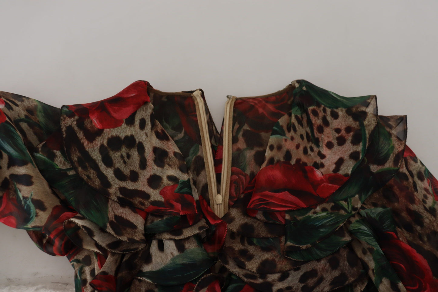 Dolce & Gabbana Silk Leopard Print & Red Roses Dress IT38 / XS