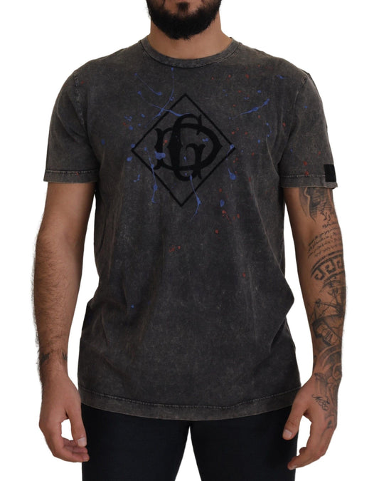 Dolce & Gabbana Elevated Grey Cotton Tee with Discolored DG Logo IT54 / L