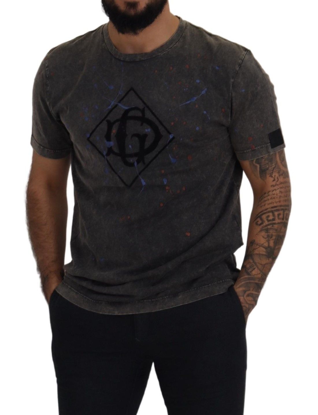 Dolce & Gabbana Elevated Grey Cotton Tee with Discolored DG Logo IT54 / L