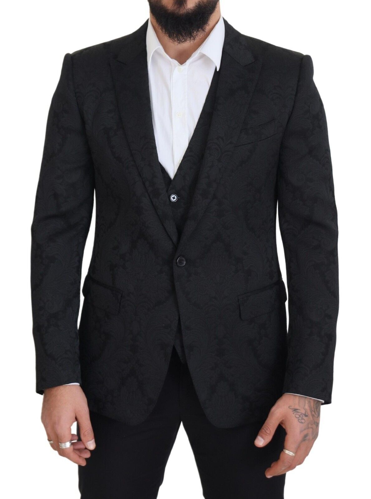 Dolce & Gabbana Elegant Black Martini Suit Jacket & Vest Ensemble IT50 / L