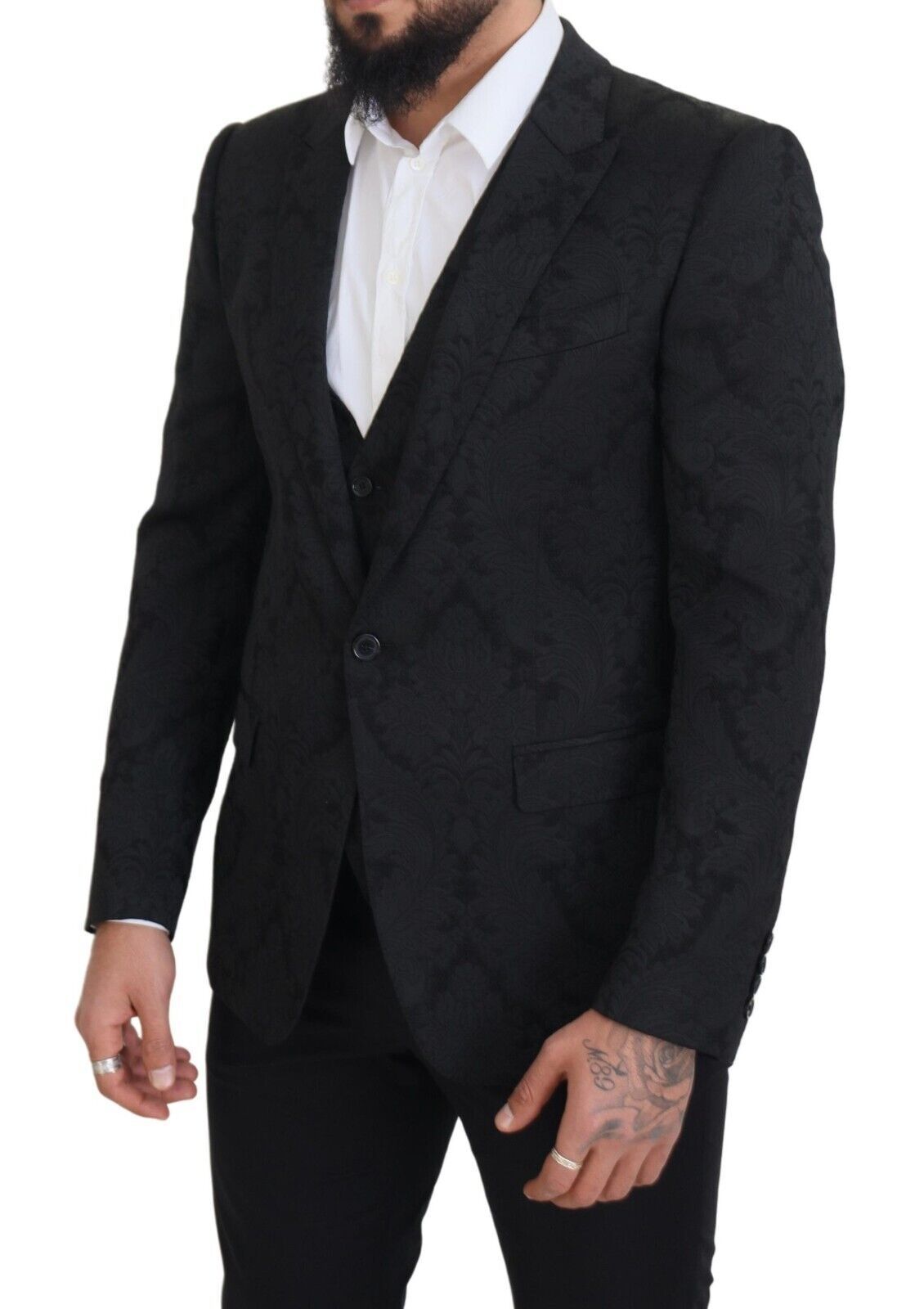 Dolce & Gabbana Elegant Black Martini Suit Jacket & Vest Ensemble IT50 / L