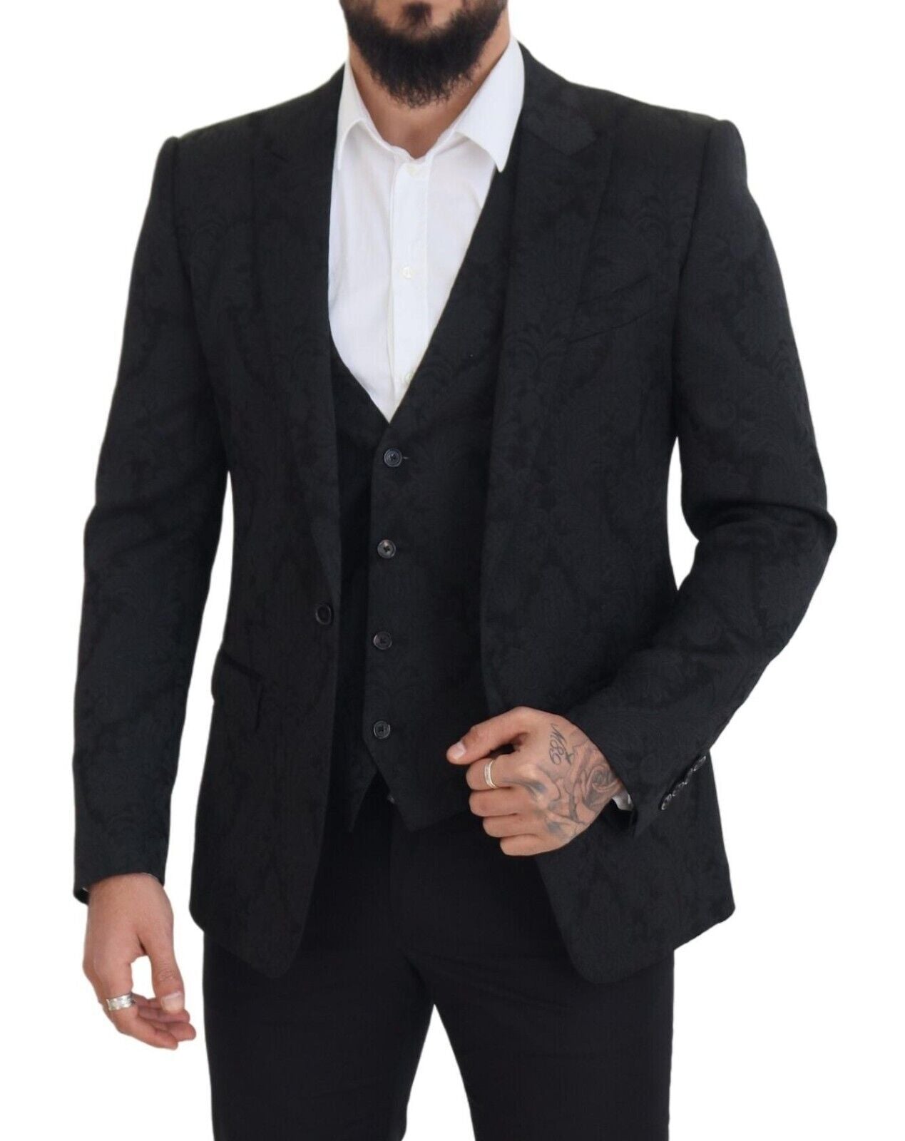 Dolce & Gabbana Elegant Black Martini Suit Jacket & Vest Ensemble IT50 / L