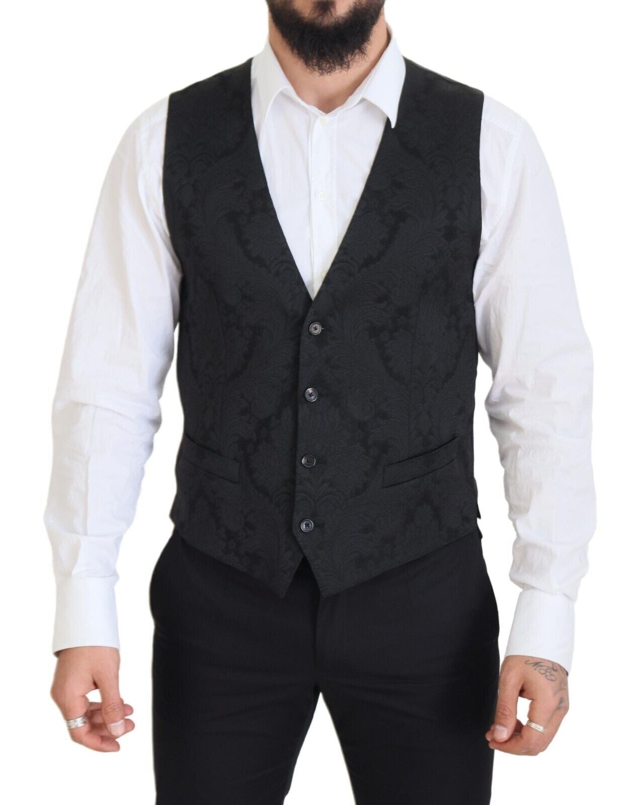 Dolce & Gabbana Elegant Black Martini Suit Jacket & Vest Ensemble IT50 / L