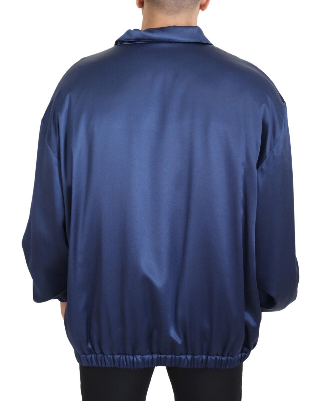 Dolce & Gabbana Regal Blue Silk Bomber Jacket IT60 / 3XL