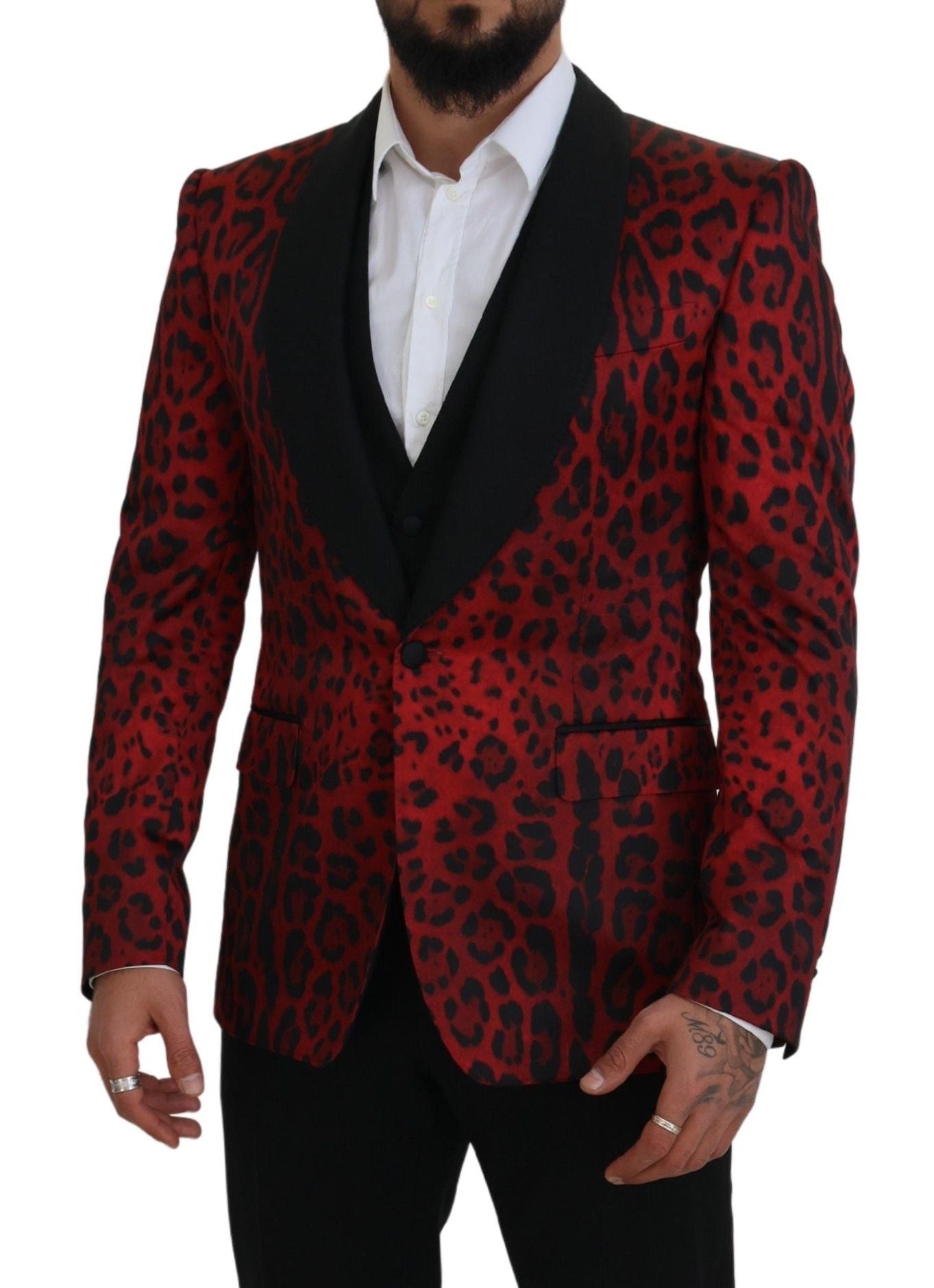 Dolce & Gabbana Radiant Red Leopard Print Three Piece Suit IT50 / L