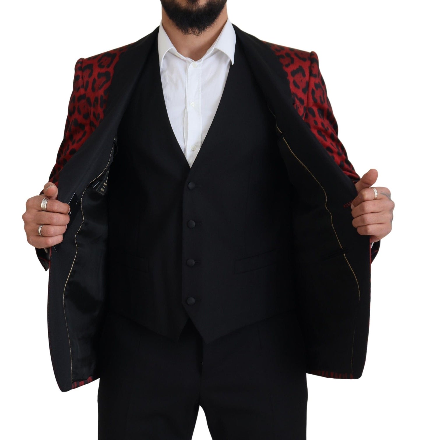 Dolce & Gabbana Radiant Red Leopard Print Three Piece Suit IT50 / L