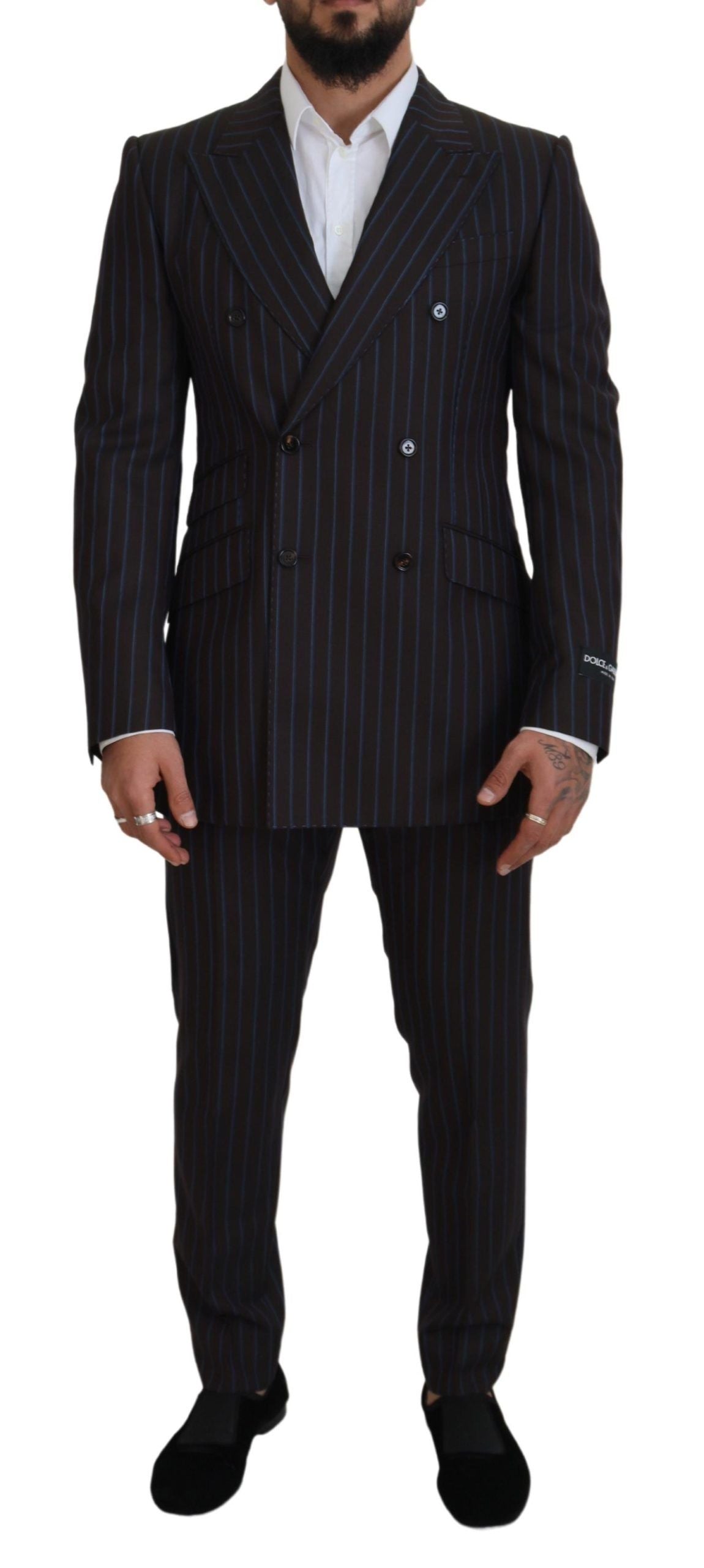 Dolce & Gabbana Elegant Black Striped Virgin Wool Suit IT50 / L