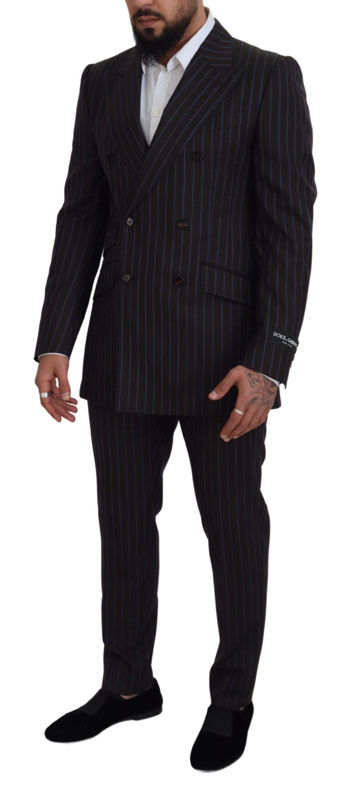 Dolce & Gabbana Elegant Black Striped Virgin Wool Suit IT50 / L