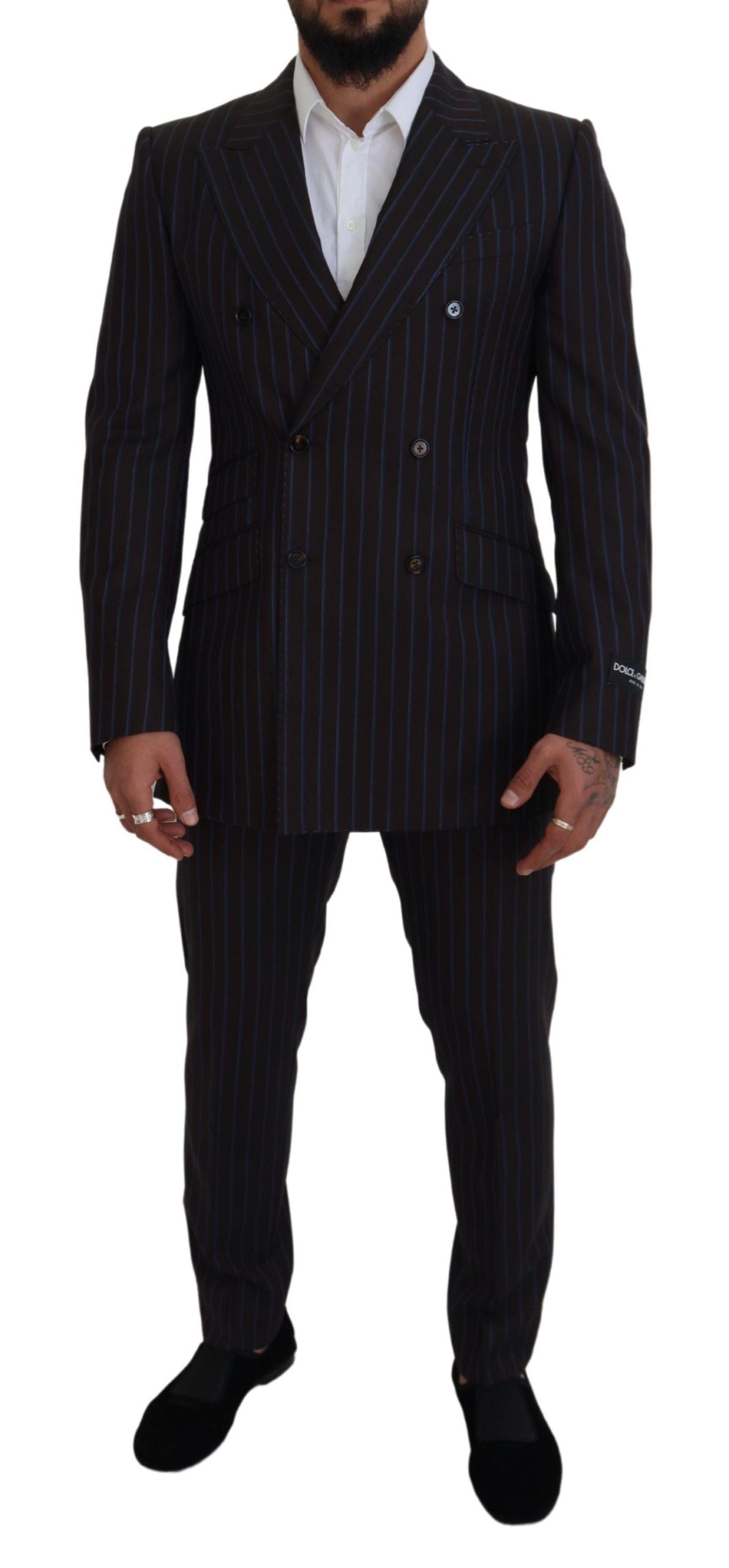 Dolce & Gabbana Elegant Black Striped Virgin Wool Suit IT50 / L