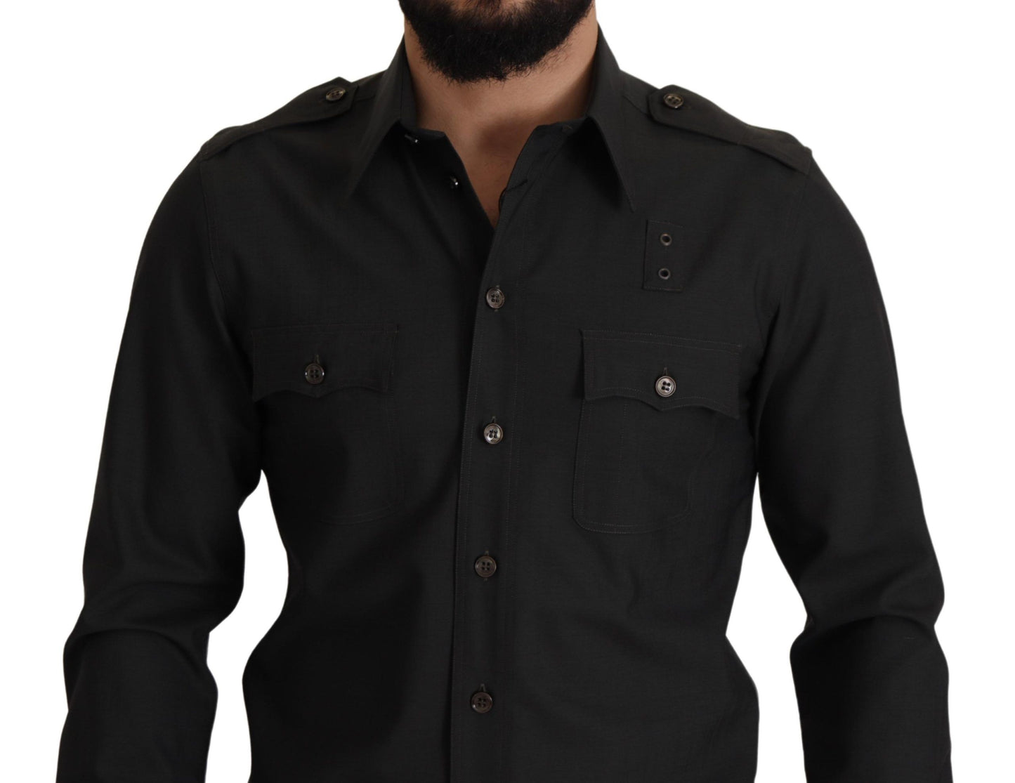 Dolce & Gabbana Elegant Slim Fit Dark Green Cotton Shirt IT40 | M