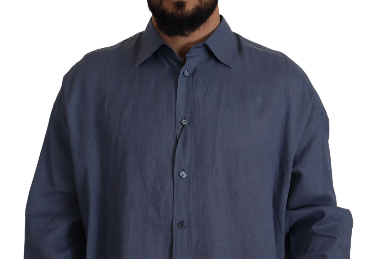 Dolce & Gabbana Elegant Dark Blue Linen Dress Shirt IT41 | L