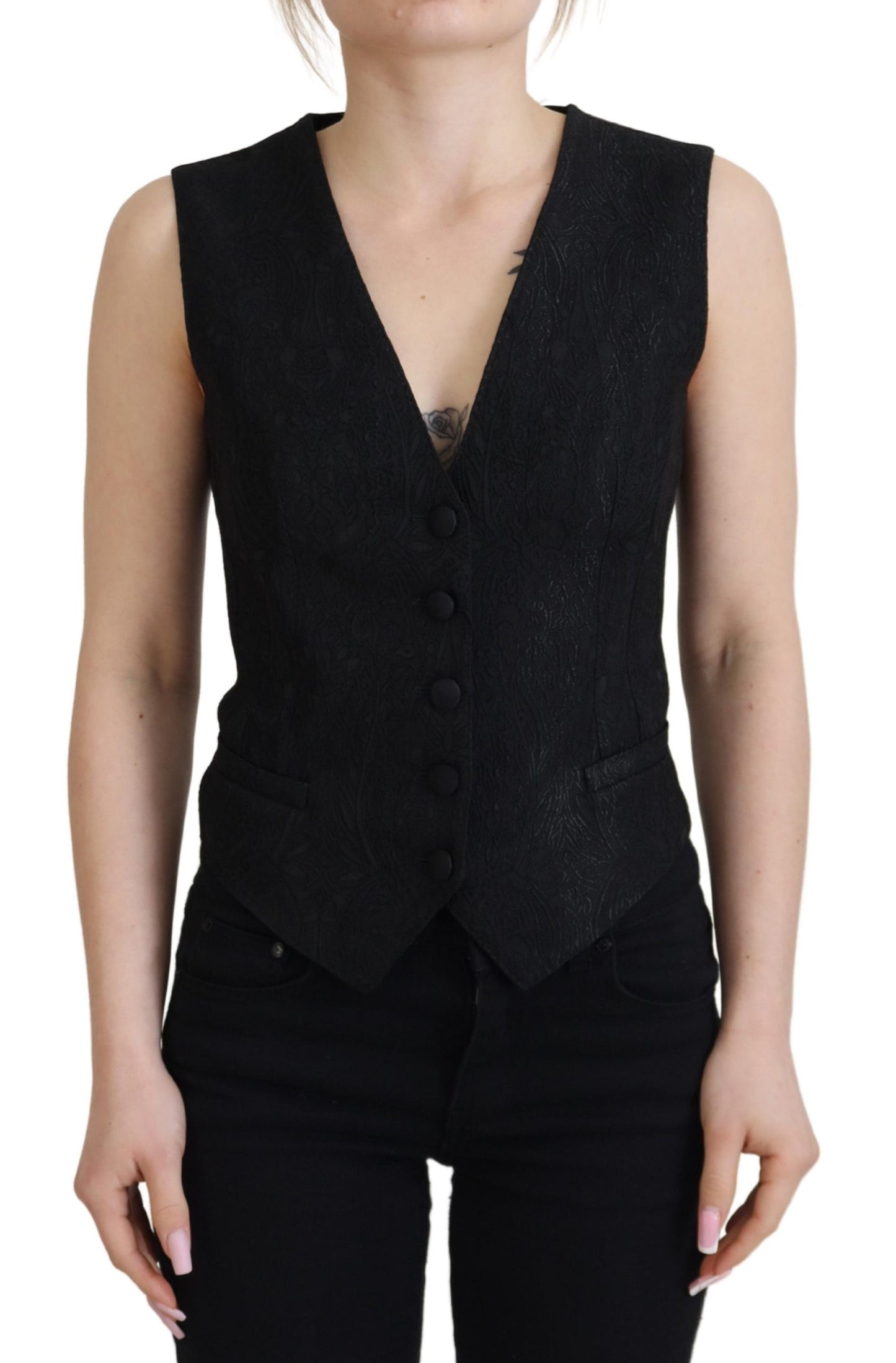 Dolce & Gabbana Elegant Black Silk Blend Waistcoat Vest IT40 | S