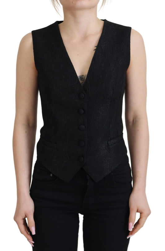 Dolce & Gabbana Elegant Black Silk Blend Waistcoat Vest IT40 | S