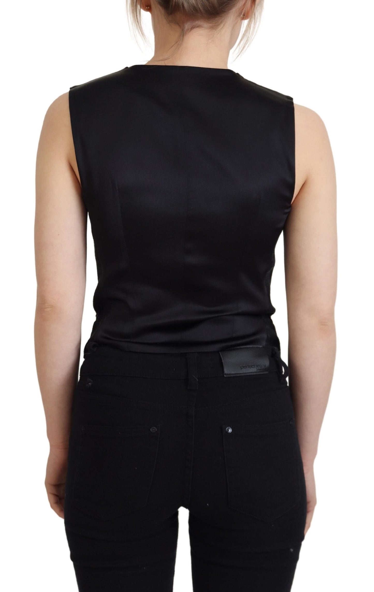 Dolce & Gabbana Elegant Black Silk Blend Waistcoat Vest IT40 | S