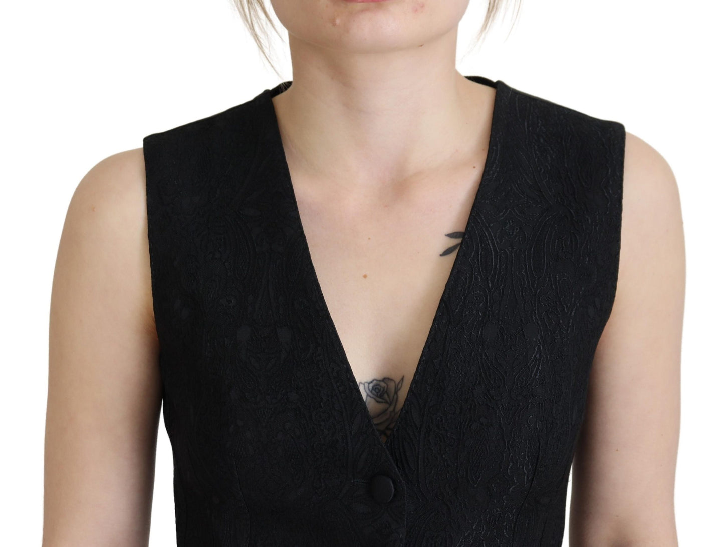 Dolce & Gabbana Elegant Black Silk Blend Waistcoat Vest IT40 | S