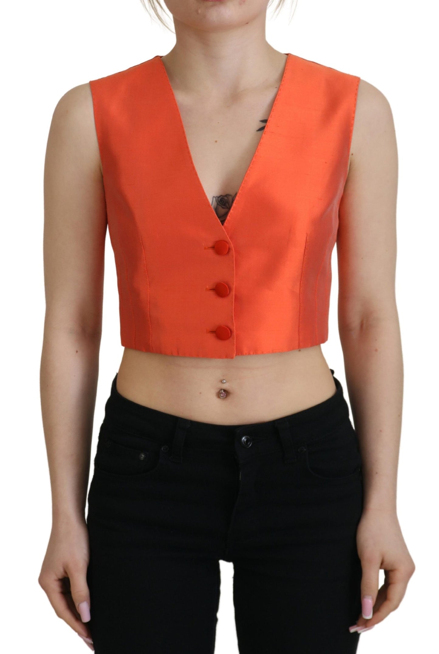 Dolce & Gabbana Elegant Orange Silk Waistcoat IT40 | S