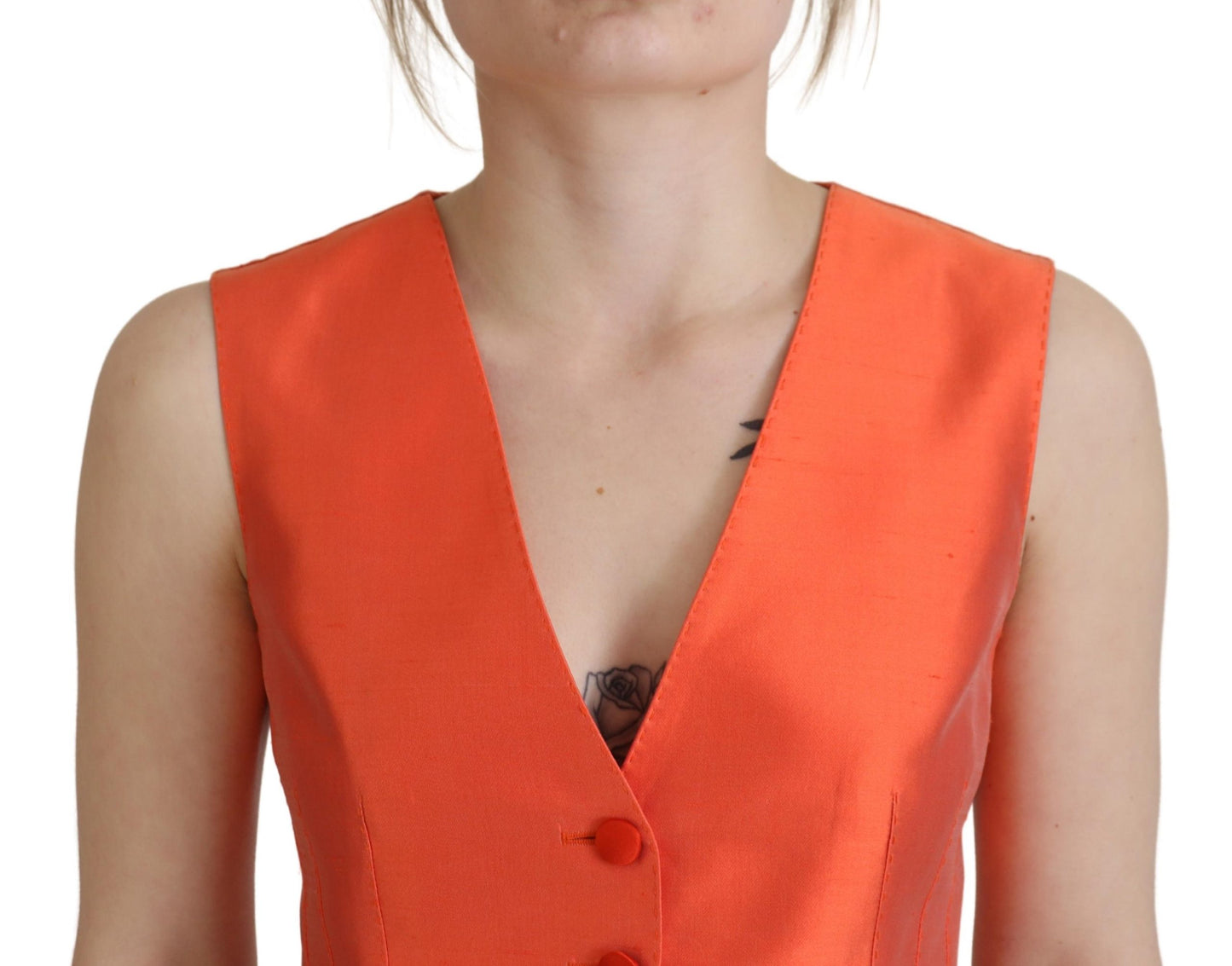 Dolce & Gabbana Elegant Orange Silk Waistcoat IT40 | S