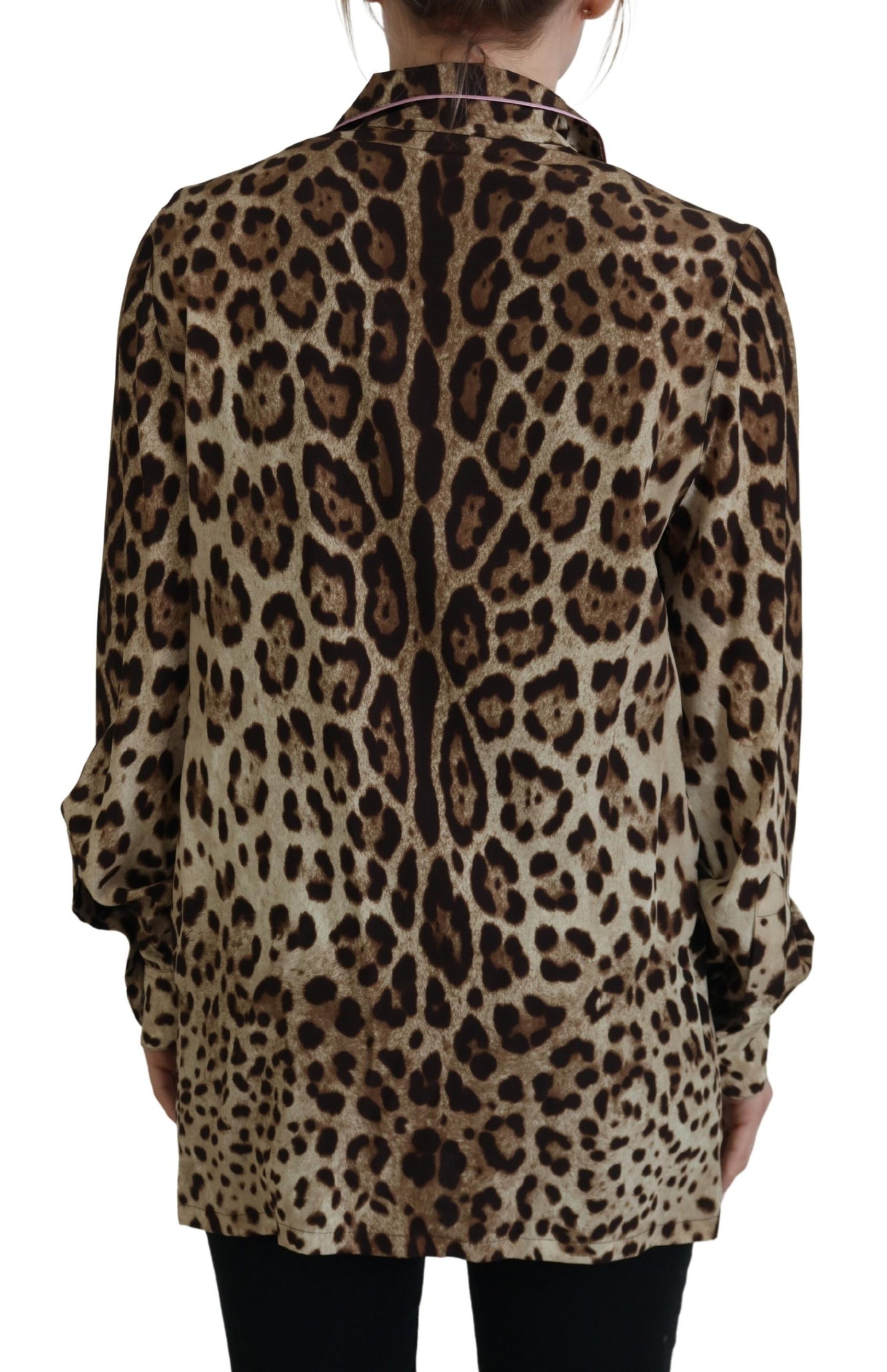 Dolce & Gabbana Elegant Silk Leopard Print Collared Top IT38 / XS