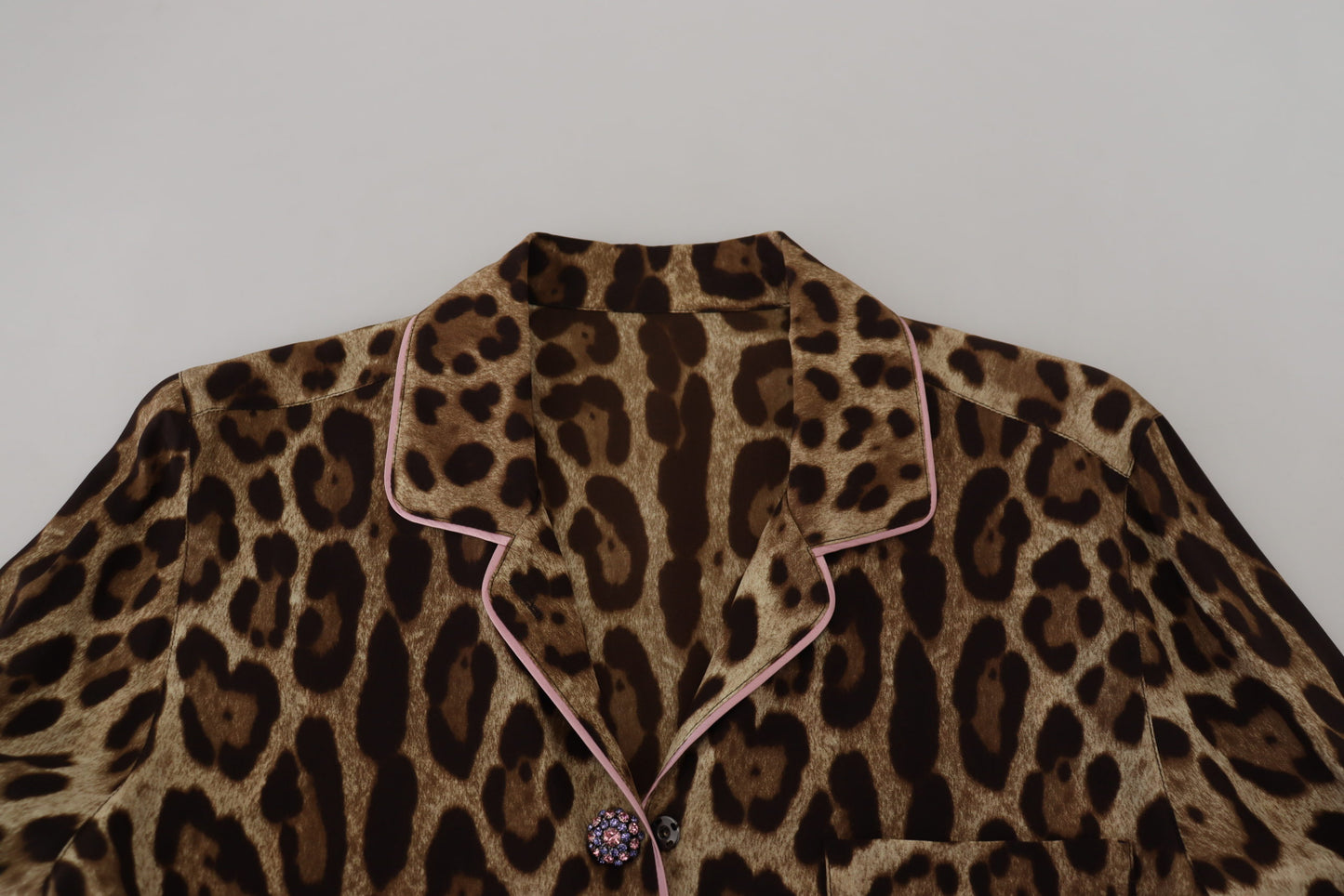 Dolce & Gabbana Elegant Silk Leopard Print Collared Top IT38 / XS