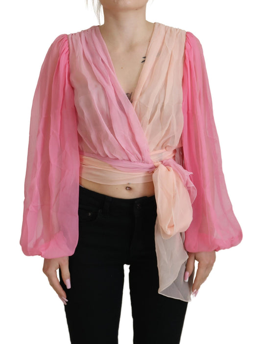 Dolce & Gabbana Silk V-Neckline Wrap Blouse in Pink IT38 / XS