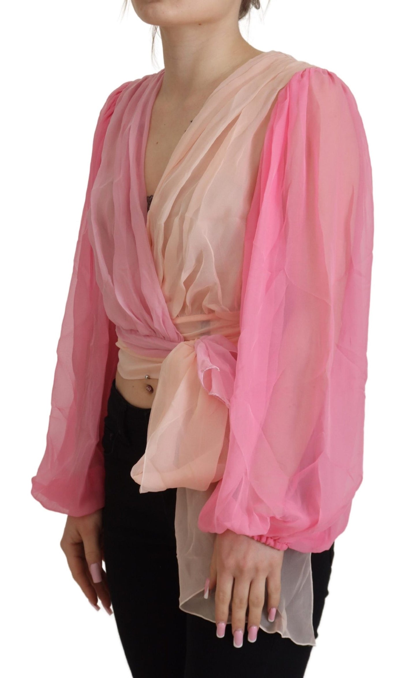 Dolce & Gabbana Silk V-Neckline Wrap Blouse in Pink IT38 / XS