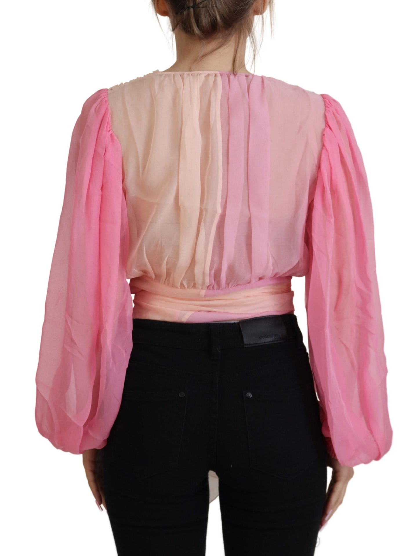 Dolce & Gabbana Silk V-Neckline Wrap Blouse in Pink IT38 / XS