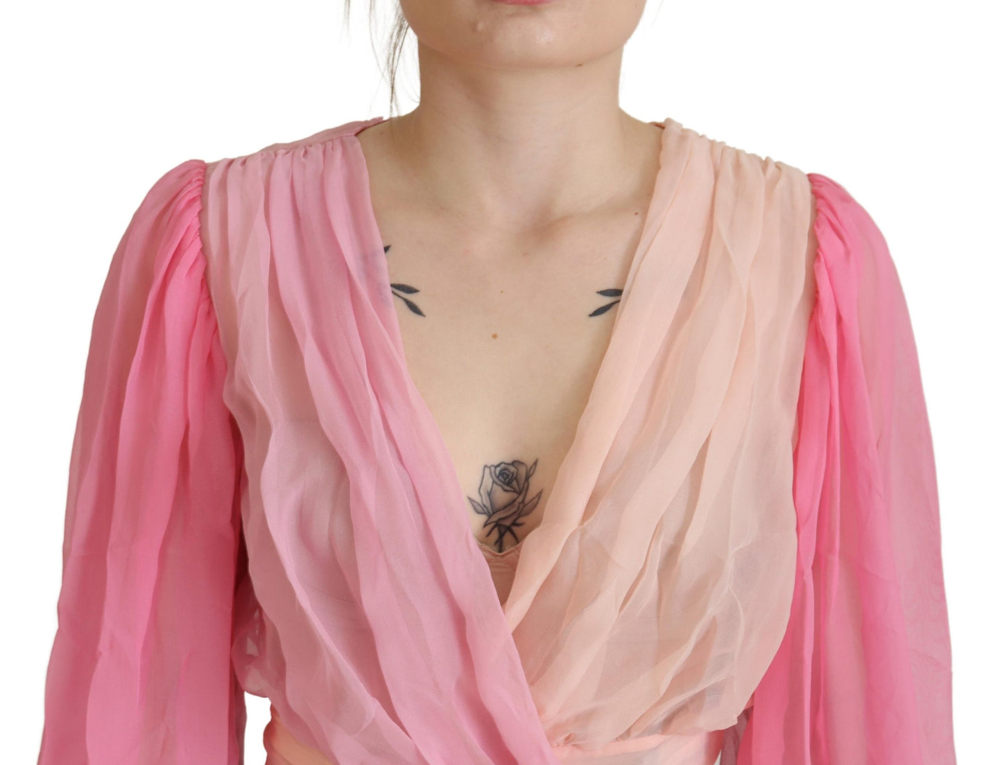 Dolce & Gabbana Silk V-Neckline Wrap Blouse in Pink IT38 / XS