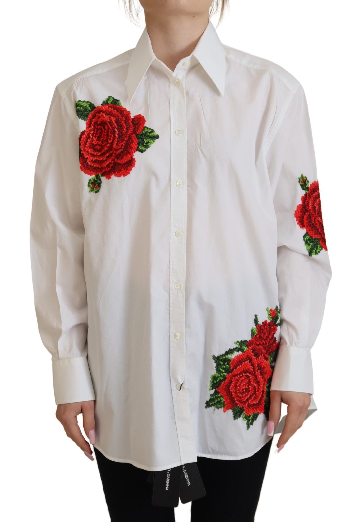 Dolce & Gabbana Elegant Floral Embroidered Silk Blend Shirt IT36 / XXS