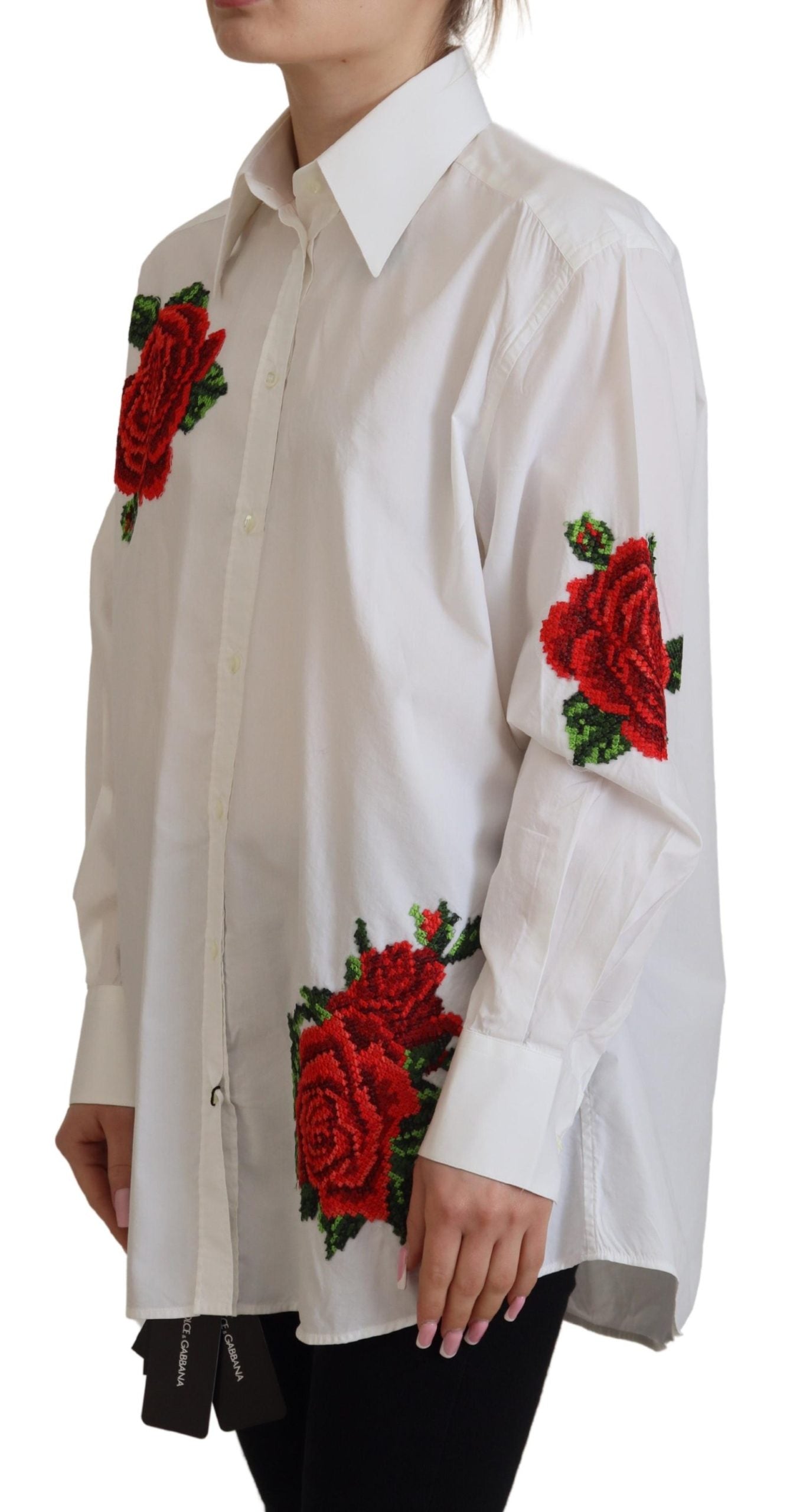 Dolce & Gabbana Elegant Floral Embroidered Silk Blend Shirt IT36 / XXS