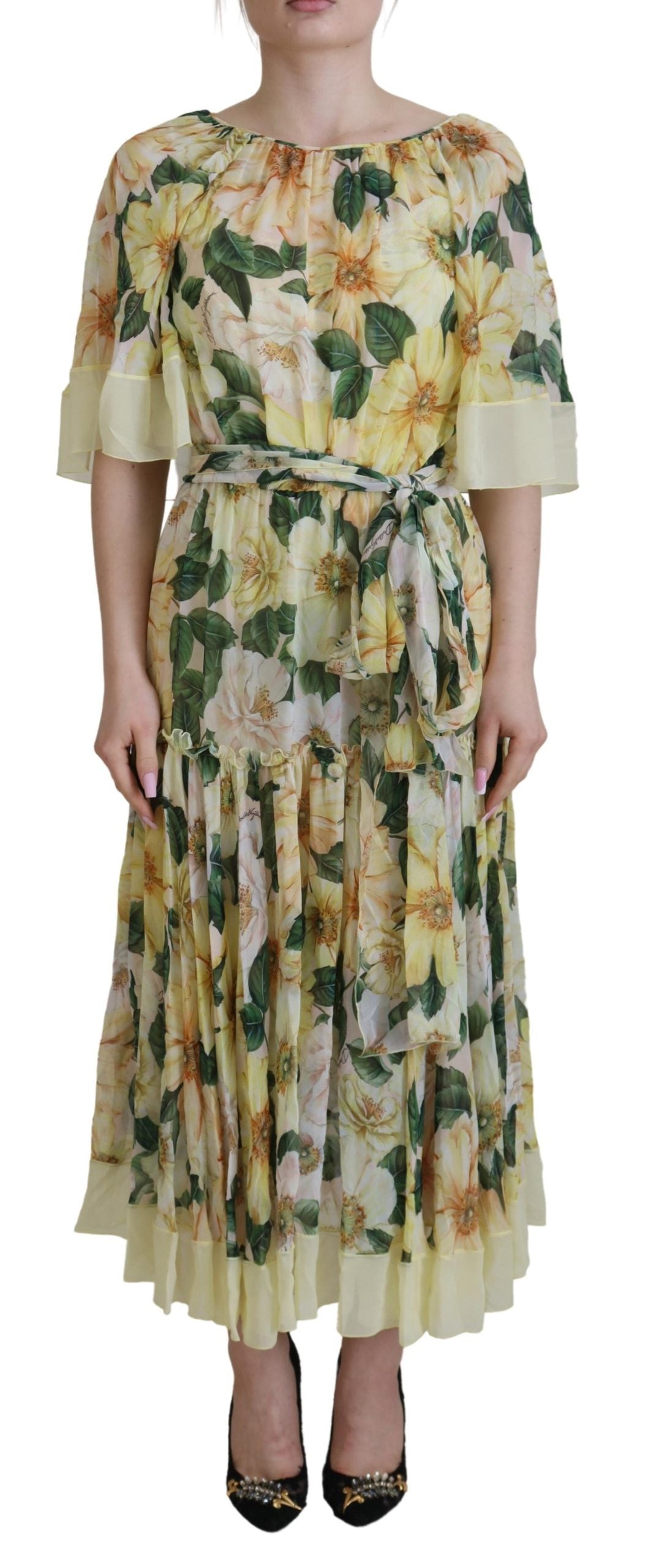 Dolce & Gabbana Floral Silk Pleated Maxi Dress IT40 | S