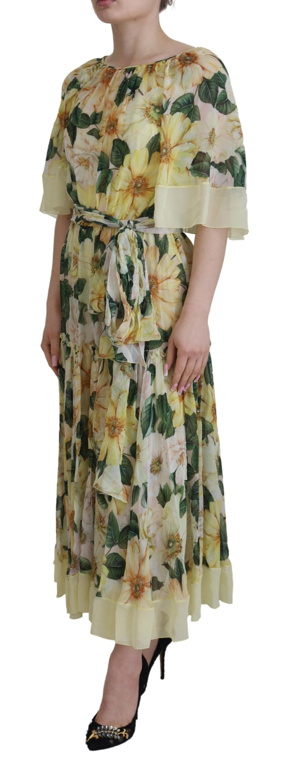 Dolce & Gabbana Floral Silk Pleated Maxi Dress IT40 | S